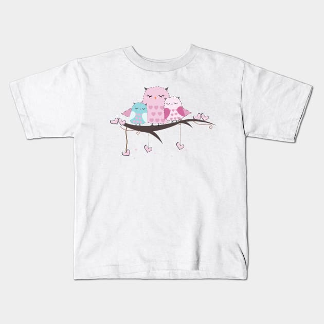 Baby owl, mother owl. Mother and child Kids T-Shirt by GULSENGUNEL